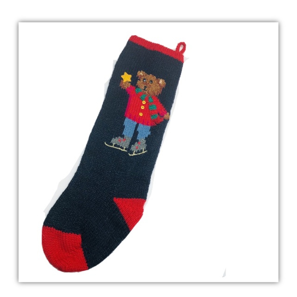 Marisa Christina knitted Christmas stocking bear
